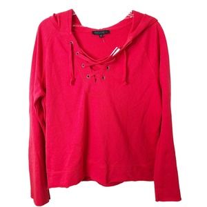 Sanctuary NWT Women's Washed Red Lace Up Hoodie Raw Edges Size Medium